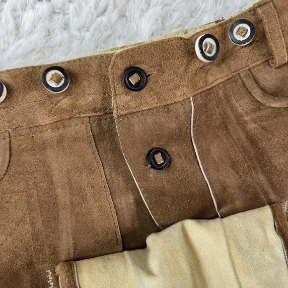Haus Huberts Lederhosen Shorts Mens 36 52 Brown Suede Leather Embroidered - Picture 12 of 13